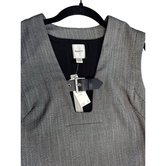 Maeve Anthropologie Sleeveless Sheath Dress Gray Black Faux Leather Hem XXS NWT - Picture 8 of 16